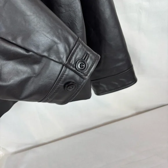GAP Black Leather Jacket Zip-Up - Picture 9 of 14